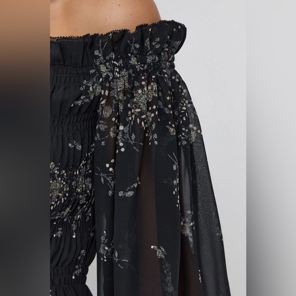 ALLSAINTS Lara Top in Black Floral, Off Shoulder, Print Top, Sz 4 - Picture 8 of 11